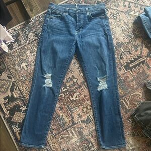 7 For All Mankind Dark Blue Ripped Skinny Jeans